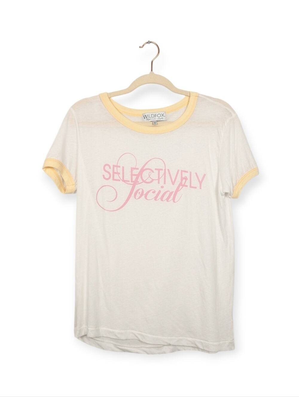 Wildfox Ringer Tee S White Pink Selectively Social Lightweight